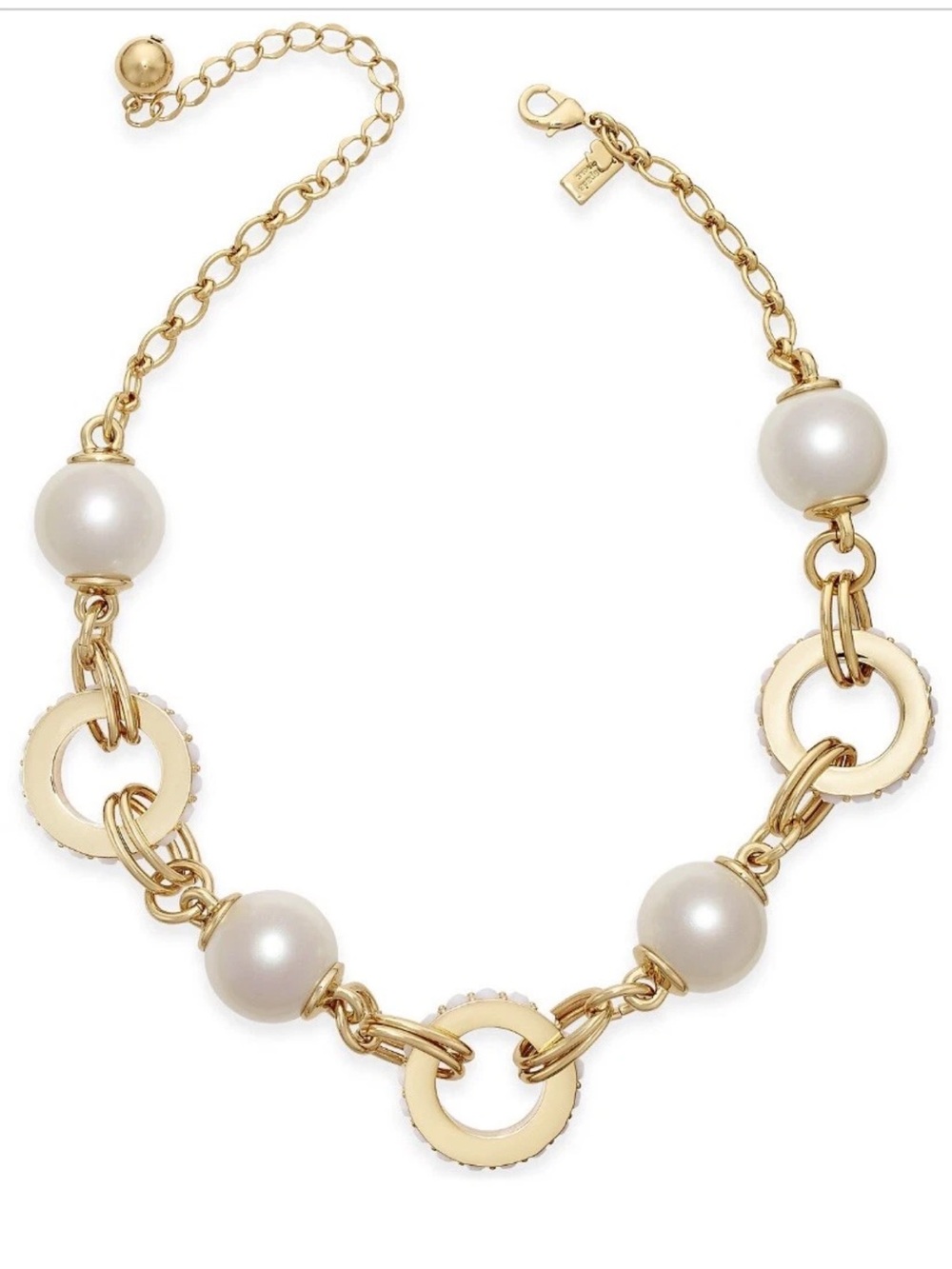 Kate Spade Second Nature Pearl gold tone pearl link collar necklace w/ Dustbag